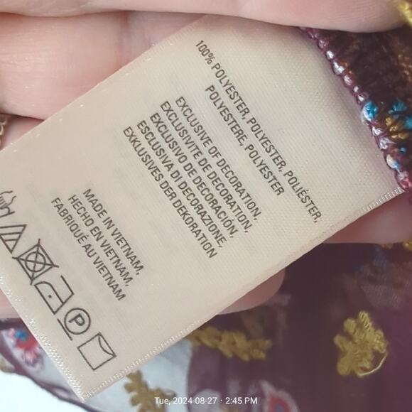 Anthropologie by Feather Bone Floral Embroidered Mesh Blouse Maroon Multi Small - Picture 7 of 9